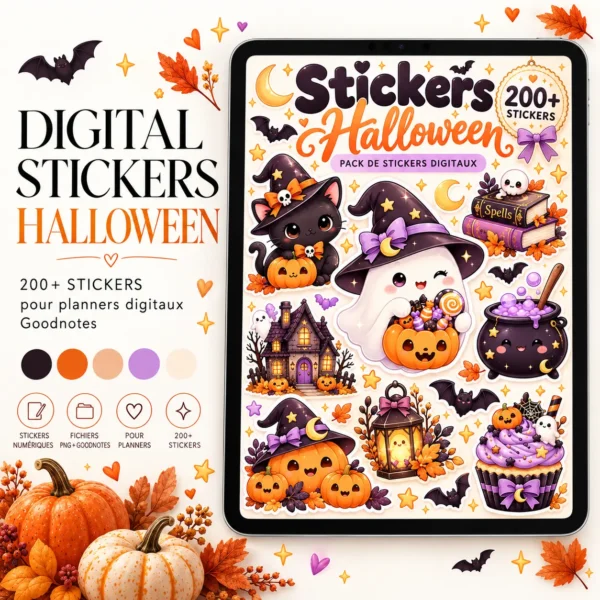 Pack de plus de 200 stickers Halloween digitaux pour agenda numérique