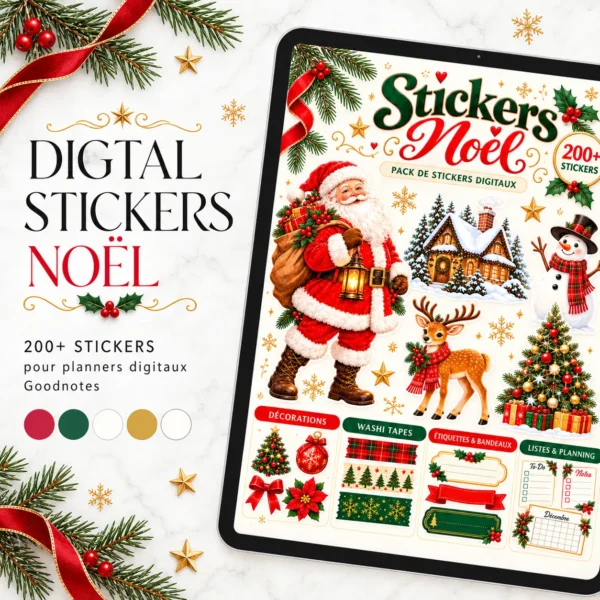 Pack de plus de 200 stickers Noël digitaux pour agenda numérique